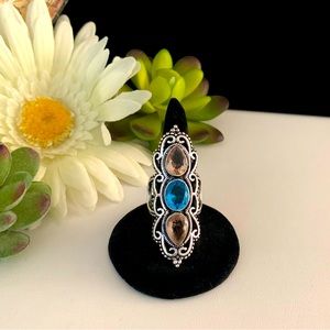 Blue & Peach Topaz Handmade Silver Ring, Size 6.25